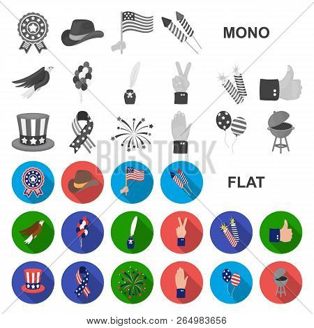 Day Of Patriot, Holiday Flat Icons In Set Collection For Design. American Tradition Vector Symbol St