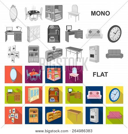 Furniture And Interior Flat Icons In Set Collection For Design. Home Furnishings Vector Isometric Sy