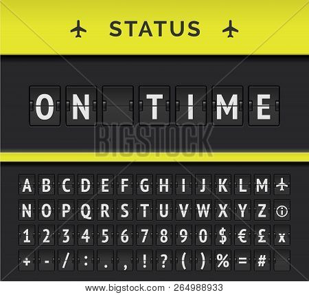 Vector Airport Flip Board Timetable With Flight Departure Or Arrival Status On Time