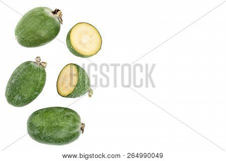 Tropical Fruit Feijoa Acca Sellowiana Isolated On White Background With Copy Space For Your Text. To