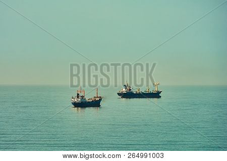 Cargo Ships At Anchorage In The Black Sea