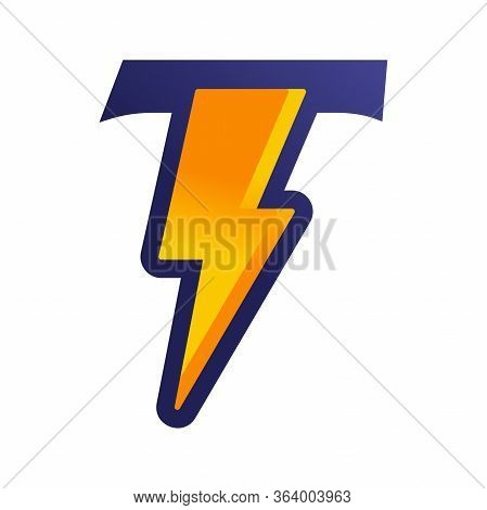 Modern Logo Design Letter T Combine With Lightning In Gradient Color.