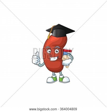 Mascot Design Concept Of Leaf Human Kidney Proudly Wearing A Black Graduation Hat