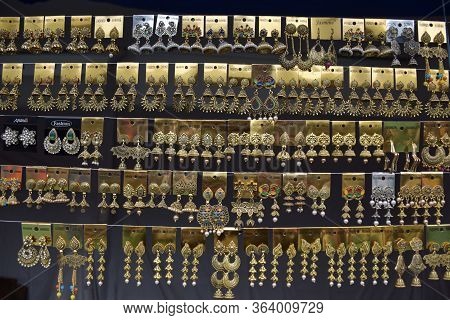 Traditional Ear Rings Or Jhumka Or Jhumki In A Indian Street Shop