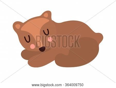 Little Cute Brown Grizzly Bear Is Sleeping Sweetly On A White Background Isolated. Vectron Clip-art,