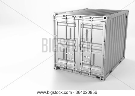 A High Quality Image Of A White 10ft Shipping Container On A White Background. Ten Foot Sea Shipping