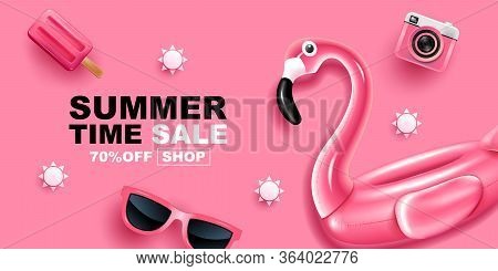 Summer Sale, Pink Color Theme, Banner Layout Design, Vector Illustration.
