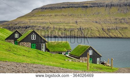 Faroe Islands Wooden Houses With Grass On The Roof