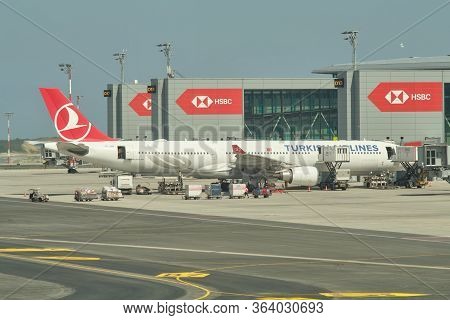 Turkish Airlines Plane Docked To The Gate At New Istanbul Airport Istanbul Havalimani In Turkey