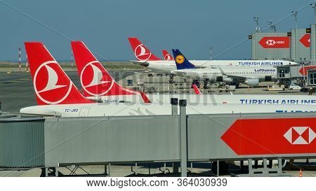 Planes Docked To The Gates At New Istanbul Airport Istanbul Havalimani In Turkey