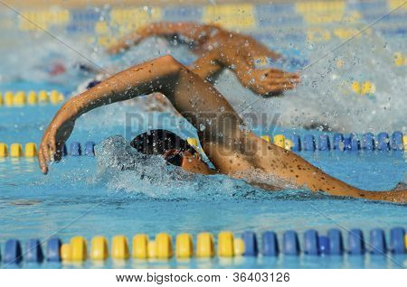 Participants masculins participant à une course de natation