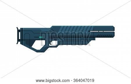 Futuristic Space Gun Blaster, Black Fantastic Handgun, Alien Weapon Vector Illustration
