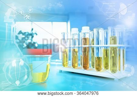 Test Tubes In Modern Bio Research Facility - Urine Quality Test For Urobilinogen Or Pregnancy, Medic