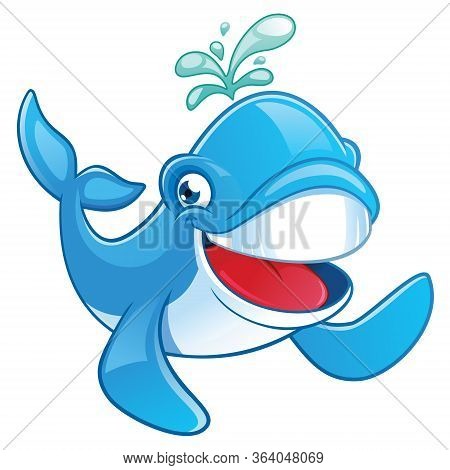 Cute Smiling Whale Cartoon Character, Isolated On White Background