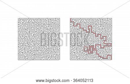Labyrinth Maze Game. Puzzle With Solution. Vector Illustration.