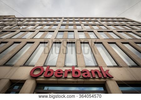 Prague, Czechia - November 4, 2019: Oberbank Logo On Their Main Bank In The Center Of Brno. Oberbank
