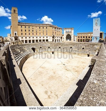 Panoramic View Of The Majestic Roman Amphitheater Of Lecce Built During The Augustan Age (i, Ii Cent