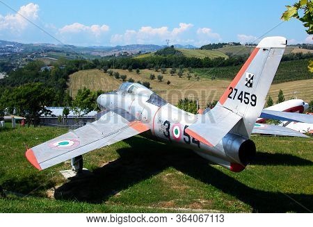 Rimini / Italy - August 8, 2002: The Aviation Theme Park Of Rimini. Republic Rf 84f Thunderflash.