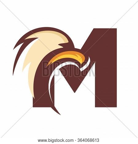 Strong And Bold Illustration Logo Design Initial M Combine With Eagle Head.