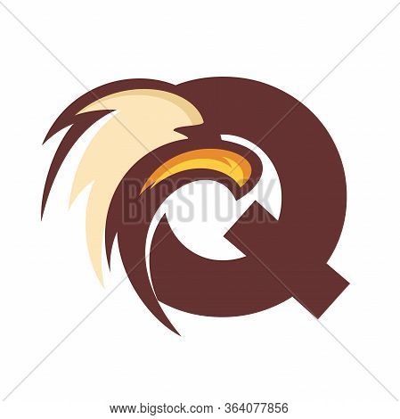 Strong And Bold Illustration Logo Design Initial Q Combine With Eagle Head.