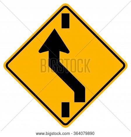 Warning Signs Shift To Left Carriageway On White Background
