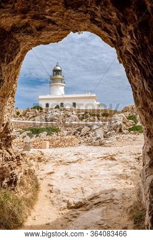 View From Cavalleria Tunnel To The Lighthouse (faro De Cavalleria). Menorca, Balearic Islands, Spain