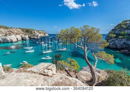 Seascape View Of The Most Beautiful Bay Cala Macarella Of The Island Menorca, Balearic Islands, Spai