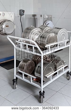 Trolley With Medical Steril Instrument In Autoclave Lab