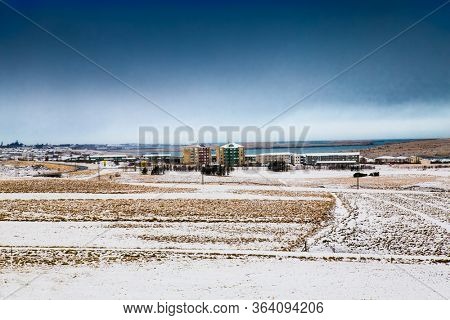  Panoramic view of Reykjavik city and Atlantic ocean coast . Reykjavik is the capital and largest city of Iceland.