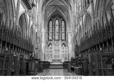 Truro. Cornwall. United Kingdom. February 20th 2020. Black And White Photo Of The Inside Of Truro Ca