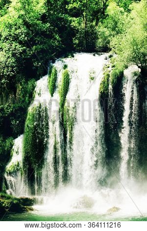 Kravice Waterfall On The Trebizat River In Bosnia And Herzegovina. Miracle Of Nature In Bosnia And H
