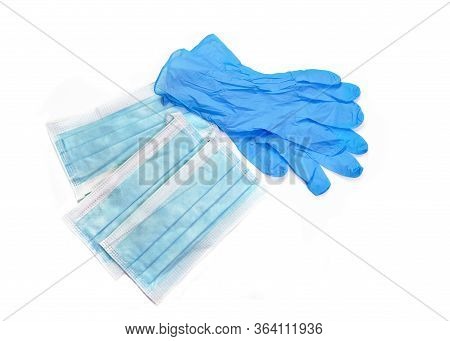 Pair Of Blue Latex Gloves With A Face Masks