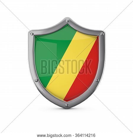 Republic Of Conco Security Concept. Metal Shield Shape With National Flag