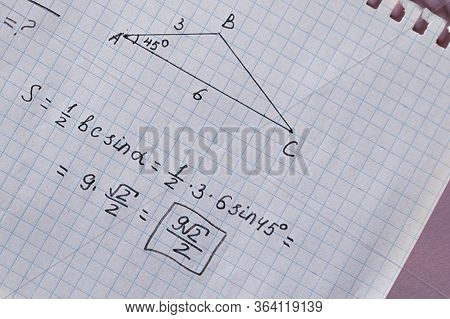 Homeschool. Maths Concept. Notepad With Math Formulas. Study Mathematics In Quarantine During Corona