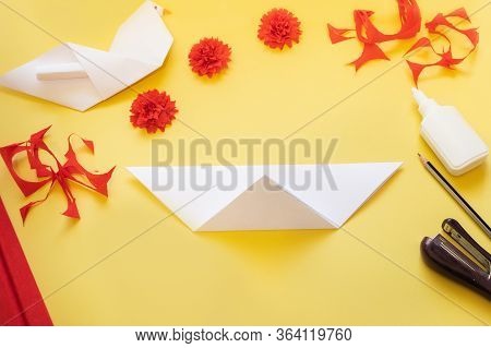 Diy Instructions. How To Make Card With Carnation Flowers And Origami Dove At Home. Card To Victory 