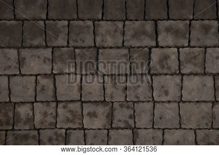 Square Cobbles In Lines. Natural Stone Textured Background