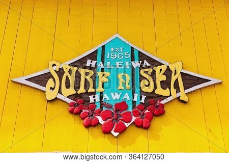 Haleiwa, Oahu, Hawaii - November 06, 2019: Surfer Sign On A House Wall In Haleiwa. Aloha Is The Comm