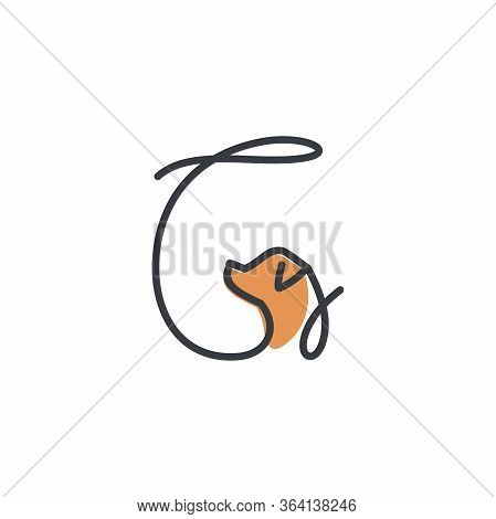 Simple And Cheers Logo Design Illustration Mono-line Style Initial C Dog.