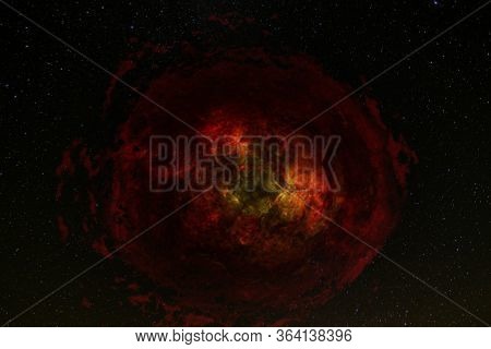 Dark Red Glowing Giant Lightning Energy Field In Space. High Energy Particles Collision - Antimatter
