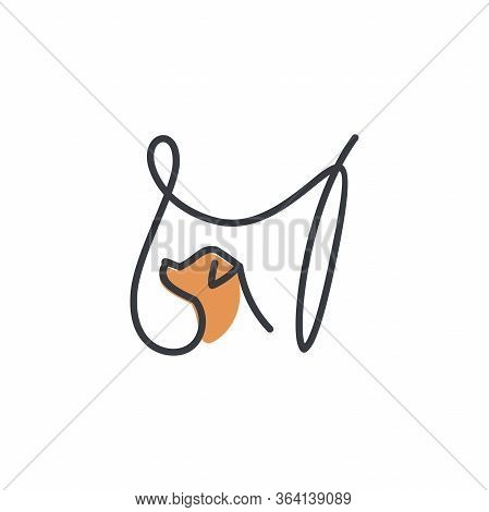 Simple And Cheers Logo Design Illustration Mono-line Style Initial M Dog.