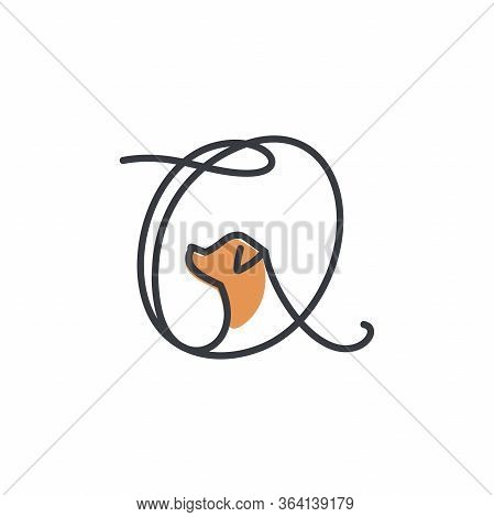 Simple And Cheers Logo Design Illustration Mono-line Style Initial Q Dog.
