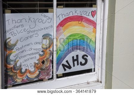 London, Uk - April 13th 2020: Thank You Nhs And Keyworkers Hand Drawn Message