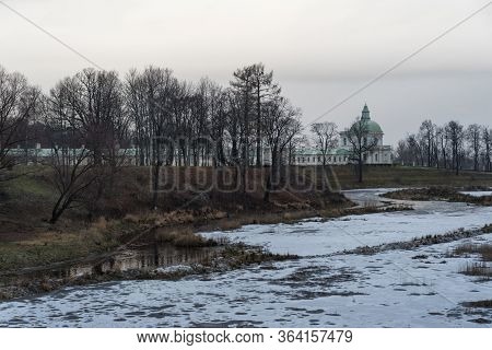 Oranienbaum Park View With Grand Menshikov Palace And Pond. Oranienbaum (lomonosov) Town, Suburban O
