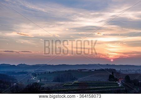 Spring Sunset In The Vineyards Of Collio Friulano
