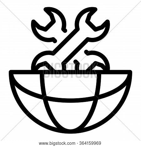 Two Wrenches In Half A Globe Icon. Outline Two Wrenches In Half A Globe Vector Icon For Web Design I