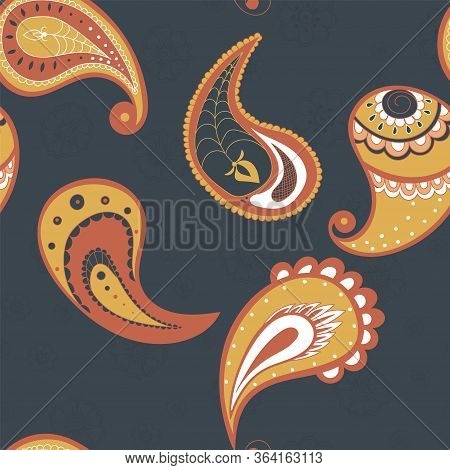 Red Ornament Turkish Vector Seamless Pattern. Modern Floral Texture. Flower Asian Background. Yellow