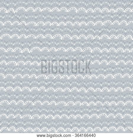 Crewel Embroidery Lace Needlework Vector Seamless Pattern. Hand Drawn Traditional Jacobean Scalloped