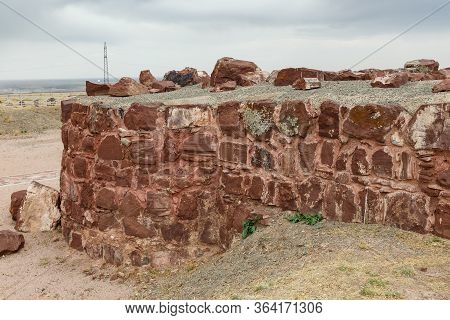 Ruined Ancient Wall In Akyrtas Palace Complex. Kazakhstan