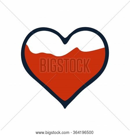 Hand-drawn Cute Heart Isolated On A White Background. Outline Heart Half Filled With Red. Vector Sto