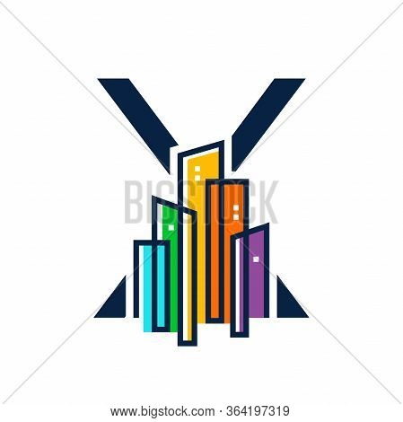 Simple, Clean And Eye Catching Logo Design Combining Initial X With Colorful Mono Line Building.